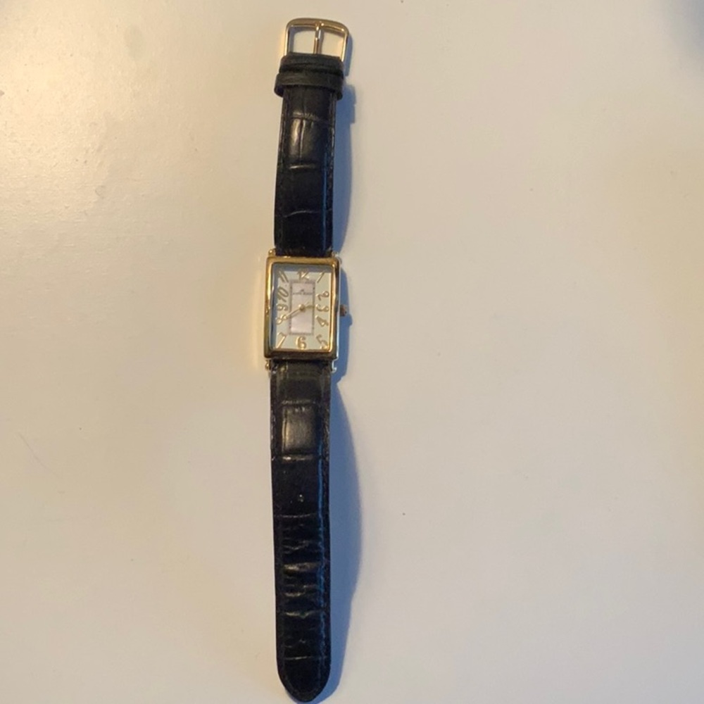 Anne Klein Gold And Black Leather Band Watch